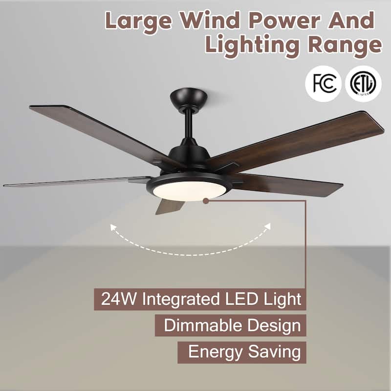 52" Modern Ceiling Fans with Lights and Remote, LED Dimmable black